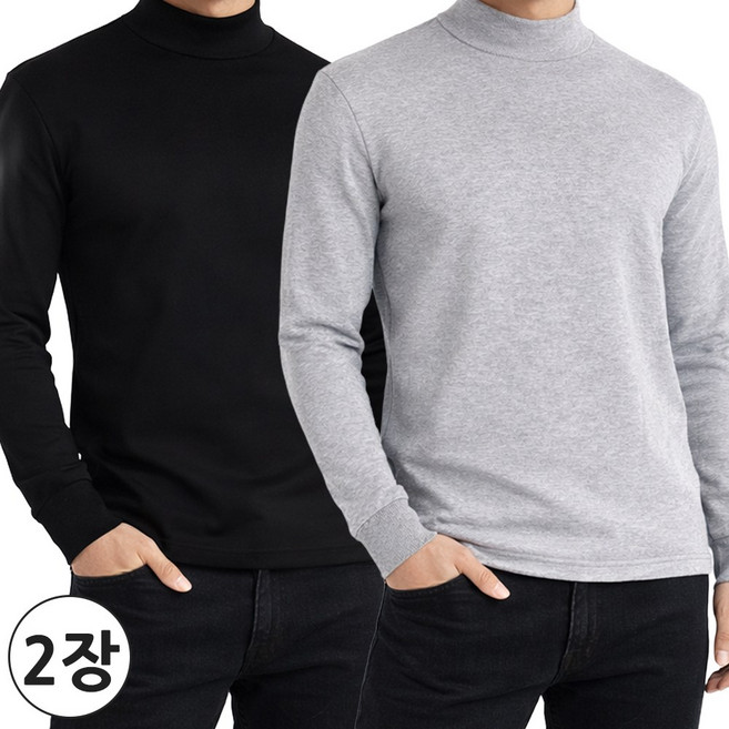 2장 겨울 남자 무지 반목폴라 HI 기모 긴팔 티셔츠 반목 데일리 웨어 J1914