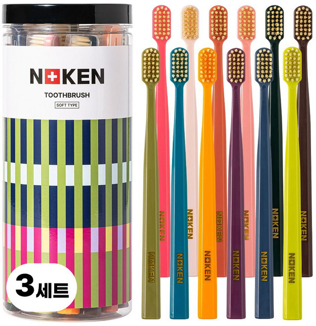 노켄 8도 앵글 부드러운 이중 미세모 칫솔, 3세트, 12개입