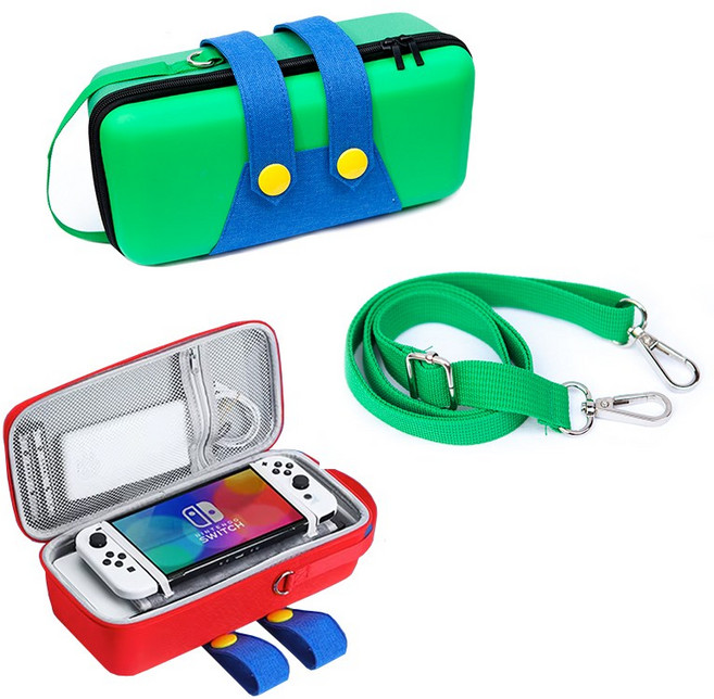 테테즈 닌텐도 스위치 OLED 올인원 크로스백 핸들 가방 파우치, 1개, 그린, 여행 캠핑 올인원백