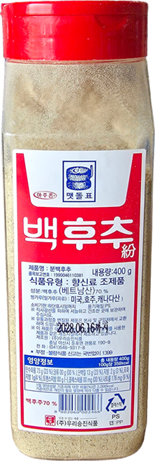 승진우리식품 아주존 멧돌표 백후추 분후추, 1개, 400g