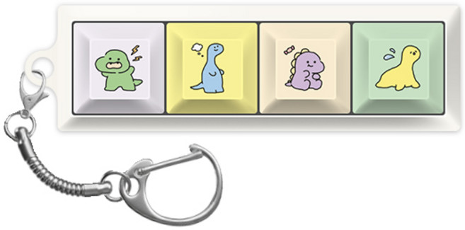 귀여운 디자인 캐릭터 네모 키보드 키캡 키링 키체인 키홀더, 청축, 삐뚤빼뚤공룡