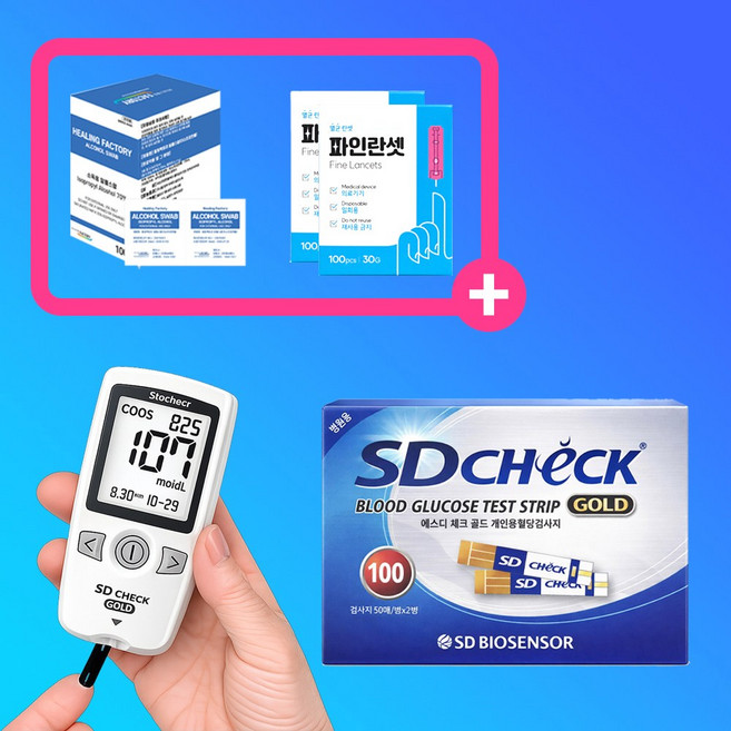 에스디 체크 골드 풀세트 (혈당측정기+시험지100매+채혈침200매+알콜솜100매), 1개, 1세트