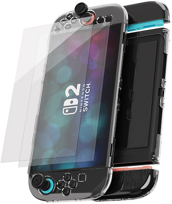 닌텐도 스위치2 케이스 투명 PC 커버 강화유리 2매 스틱커버 세트, 1개