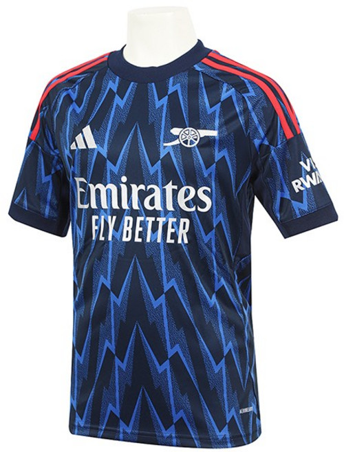 아디다스 주니어 EPL 아스널 FC AWAY 저지 반팔 Uniform 202526 블루-블랙-레드 3S-화이트 로고, 상세설명참조