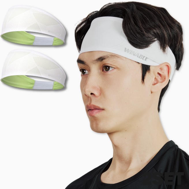 윈어블 여자 남자 스포츠 쿨 밴딩형 헤어밴드 땀밴드 머리띠, 2세트, 화이트, 프리미엄 헤어밴드