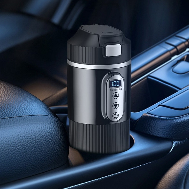 Apnoo 차량용 전기포트 차량용 커피포트 차량용전기포트 휴대 보온병 차 여행용 물 보일러 12v24v겸용 차량 휴대 보온병 차량용 커피포트 차량용전기텀블러, 블랙, 블랙