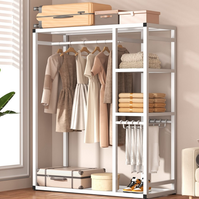 바이앳올 철제 스탠드 옷걸이 수납장 옷장 드레스룸 시스템 행거 BYH-01, 화이트