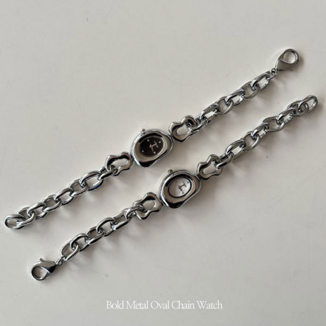 [고퀄리티]사이즈조절OK 조약돌 메탈 손목 시계 볼드메탈오벌체인손목시계