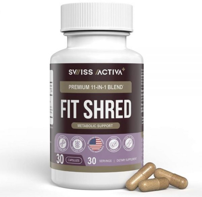 Swiss Activa+ Fit Shred | 에너지 소화 지원 및 일상 건강을 위한 11-in-1 체중 관리 허브 보충제 신진 대사 부스터 GMO 프리 비건 천연 성분, Swiss Activa+ Fit Shred | 에너지,, 1개, 30