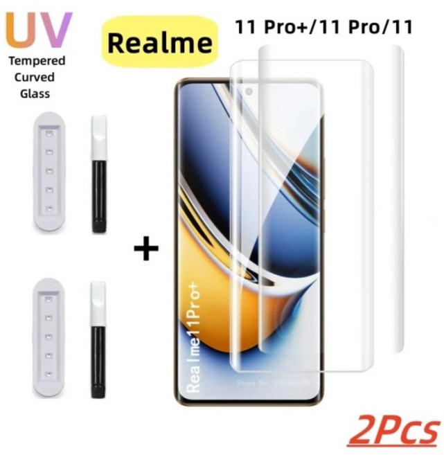 Realme GT 6 Neo6 SE 용 2PCS 전체 접착제 UV 강화 유리 10 Pro Plus Glass 보호기, 08 Realme Narzo 60, 03 1PCS, 01 Best UV Glass, 1개