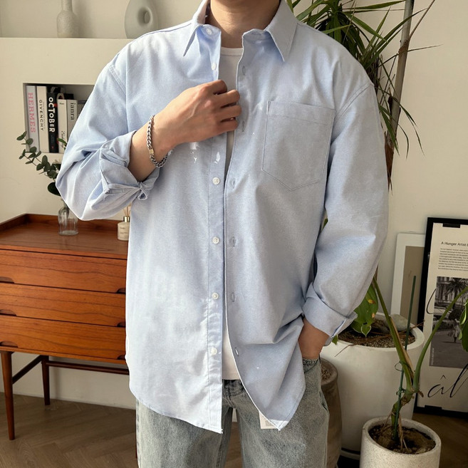 마르티 남성용 옥스포드 면 오버핏 빅사이즈 프리미엄 캐주얼 긴팔 남방 셔츠