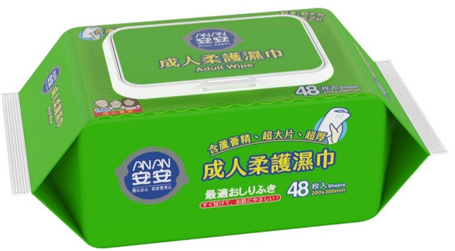 安安 成人柔護濕巾 加大型濕紙巾(加蓋) (箱購), 24個, 48張, 20g