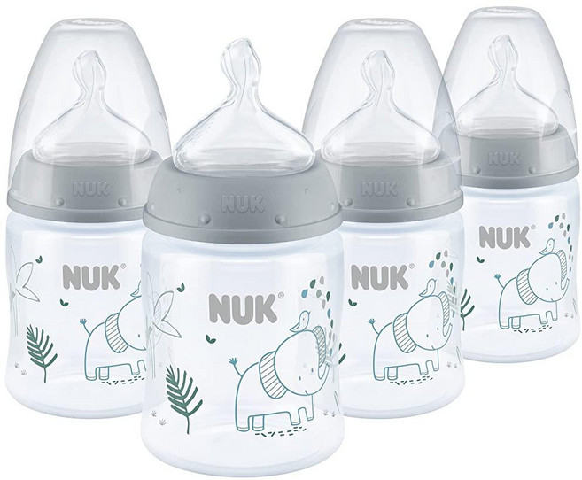 NUK 스무스 플로우 배앓이 방지 디즈니 아기 젖병 및 젖꼭지 신생아 선물 세트 미니 마우스 295ml(10온스) 3팩, 5 Ounce, Gray Elephant
