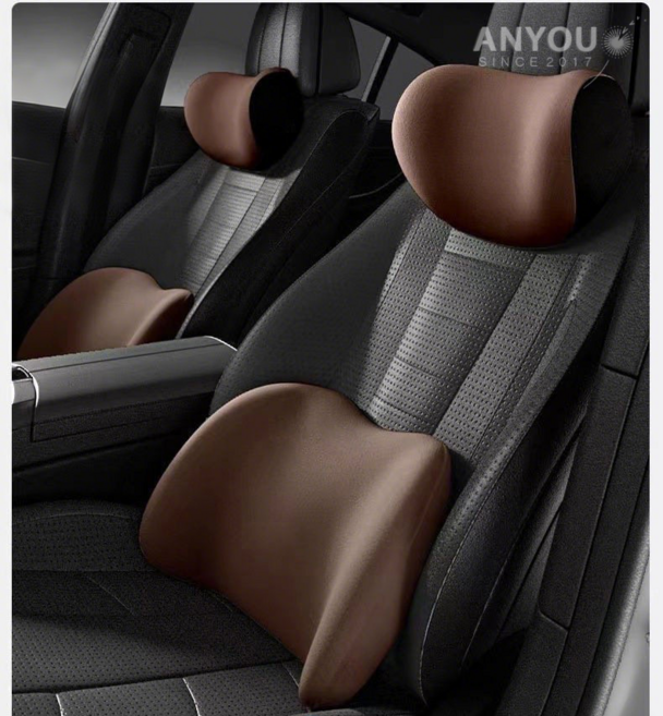자동차 머리 베개 허리 메모리 면 허리 받침대 목 베개 사계절 통용 등받이 차량 적재 지지 운전 쿠션, 1세트, 매력적인 카키색