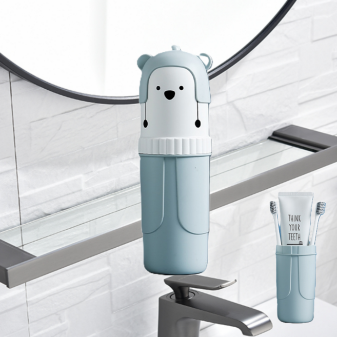 별난상점 스노우베어캡 휴대용 칫솔 양치컵 케이스, 1개, 노르딕블루