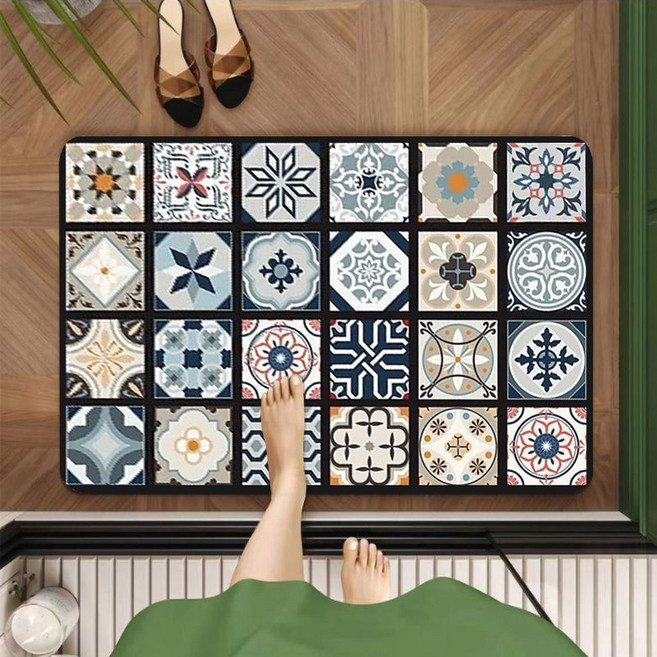 숲과사람들 간편세척 규조토 발매트 대형 주방 매트 2종 세트, 블랙