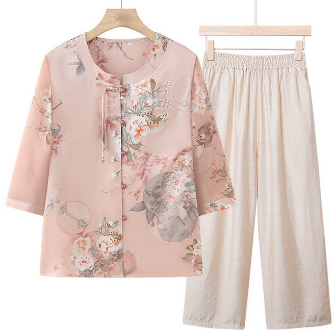 50대 60대 마마복 셔츠+바지 세트 7부소매 시원한 빅사이즈 할머니옷 중년여성옷 비보뉴