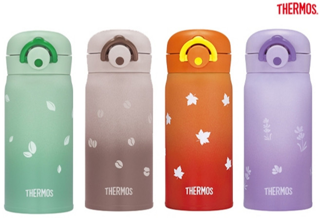 THERMOS 膳魔師 輕巧變保溫瓶 350ml 不鏽鋼真空保溫杯 彈蓋 JNR-351漸層款 保冷瓶, 紫色花草, 1個