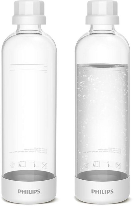 PHILIPS 탄산 병 ADD916/37 1L 트윈 팩 재사용 가능한 PET 스파클링 워터 보틀 호환 탄산수 메이커 ADD4902BKOQ/37 ADD4902WHOQ/37, 플라스틱 2팩, 화이트