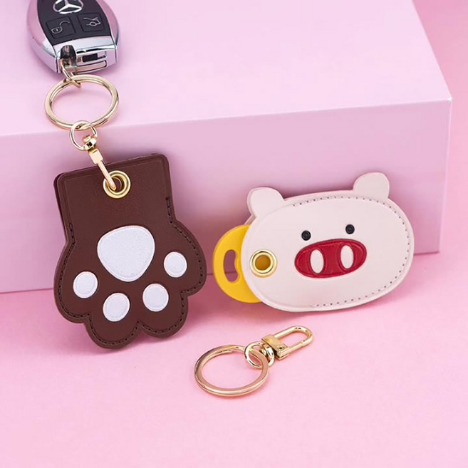 동물 캐릭터 가죽 카드키 케이스/키링, 1개, 아기돼지