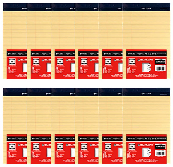 OXFORD 리갈패드 A5, 노랑, 80매, 12개