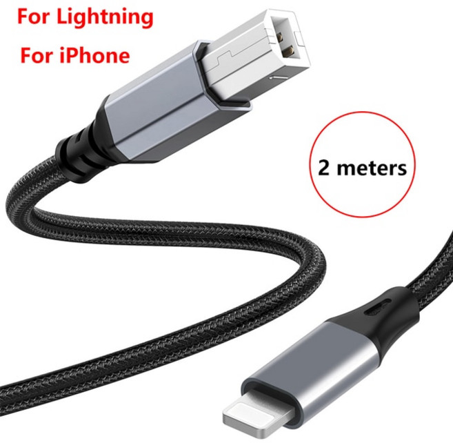 OTG-라이트닝 usb b 케이블 타입 B 미디 폰 13 패드용 컨트롤러 전자 음악 악기 드럼, [02] For Lightning 2 M, 02 For Lightning 2 M, 1개