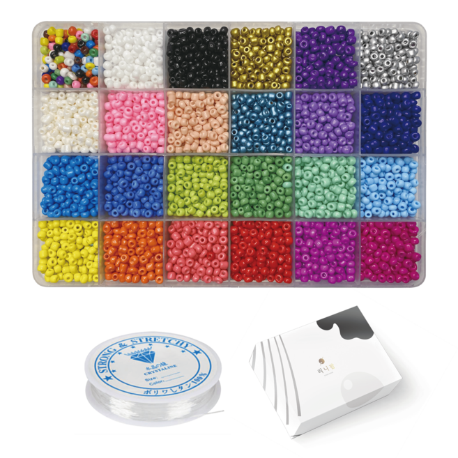 리니팜 24색 시드비즈 세트 반지 팔찌 마스크 목걸이줄 스트랩 키링 만들기 비즈공예재료 키트 랍스터고리 올챙이캡 누름볼 악세사리부자재, 비비드4mm, 1개
