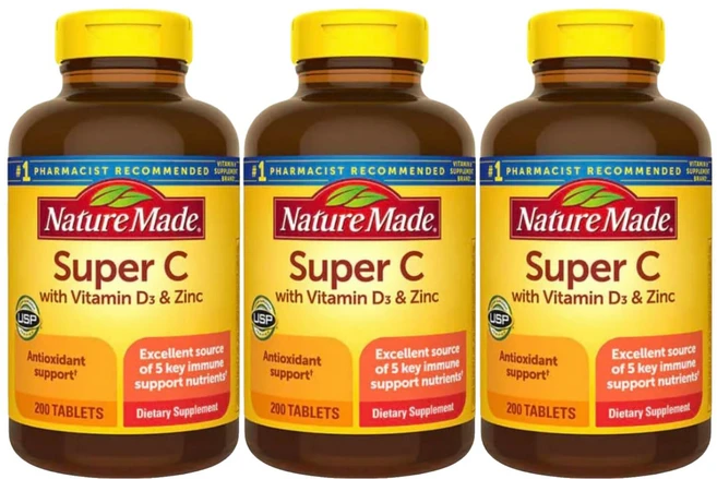 [정품 미국 배송] 네이쳐 메이드 슈퍼 C 컴플렉스 200정 (타블렛) 비타민c 900mg 비타민 d 아연 함유 면역 항산화, 3개 - 쿠팡