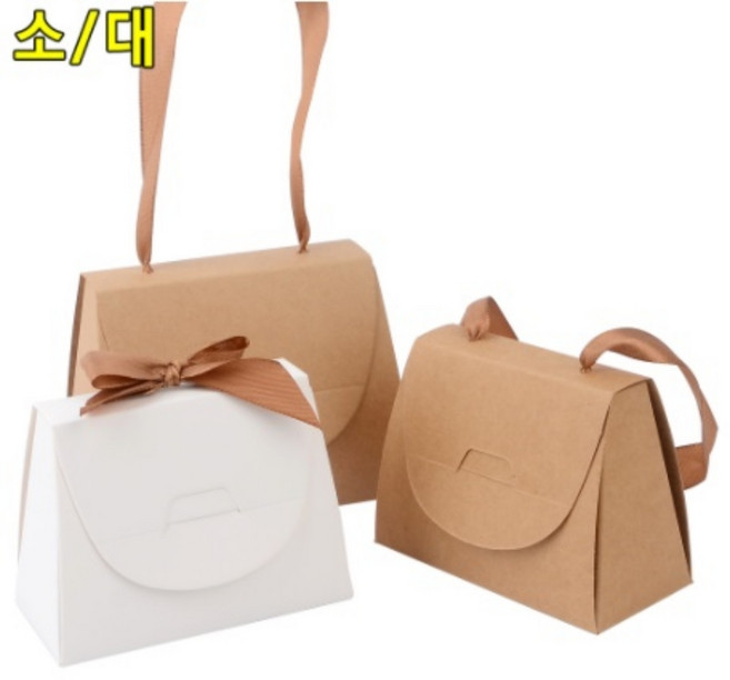 귀여운 리본 손잡이 끈 사각 선물 가방 상자 크라프트지 무지 화이트 답례품 포장 크래프트지 답례 쇼핑백 간식 수제 비누 선물백 용품, 소 - 화이트