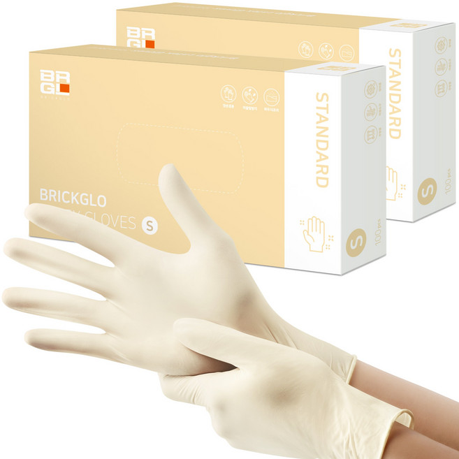 브릭글로 스탠다드 라텍스장갑, 베이지, S, 2개