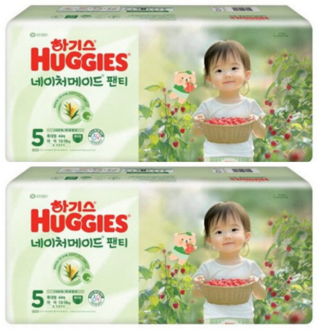 2024 하기스 네이처메이드 팬티형 5단계 여아용 44매X2팩 특대형 아기 기저귀, 88매