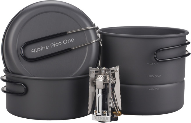 티에라 알파인 피코 원 1인용 백패킹 코펠 버너 세트 초경량 초소형 수납가방 포함, 1개, 그레이