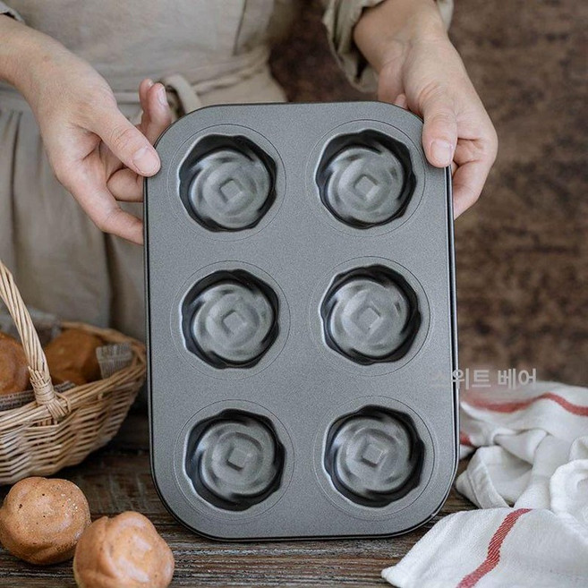 타원형 꽃모양 샌드위치틀 6구 마들렌 틀 티그레 케이크 베이킹 트레이 쿠키틀, 1개, 6구 플라워 베이킹 팬 - No. 3