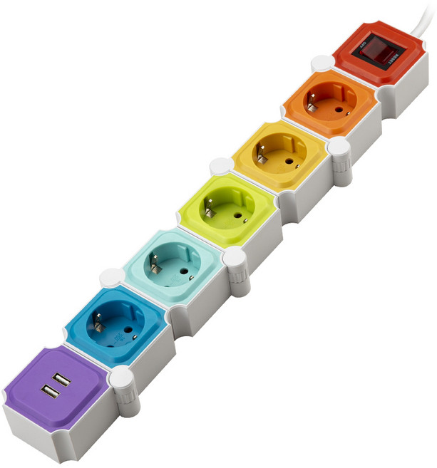 파워존 USB 테트리스 디자인 고용량 멀티탭 2구 3구 4구 5구, 1.5m, 1개