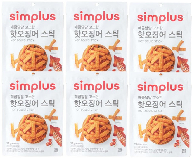 매콤달달 고소한 핫오징어스틱 과자, 6개, 90g