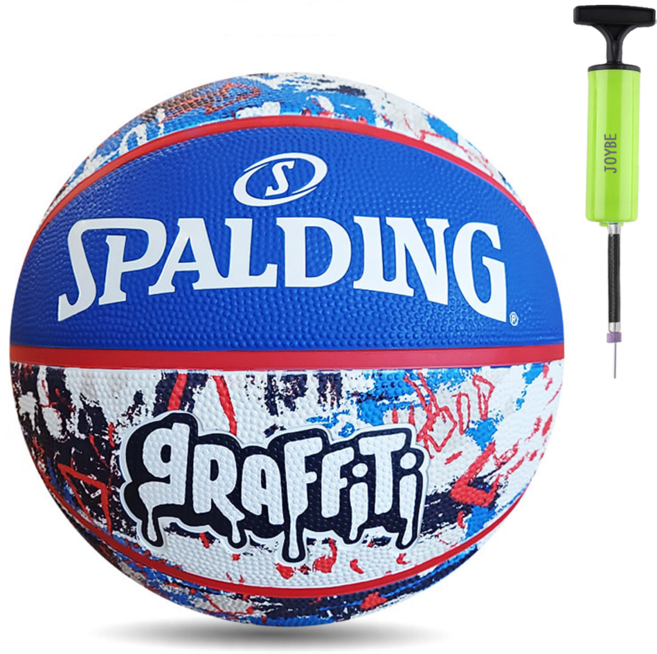 스팔딩 농구공 블루 레드 그래피티, 84-377Z + JOYBE 펌프, 1개