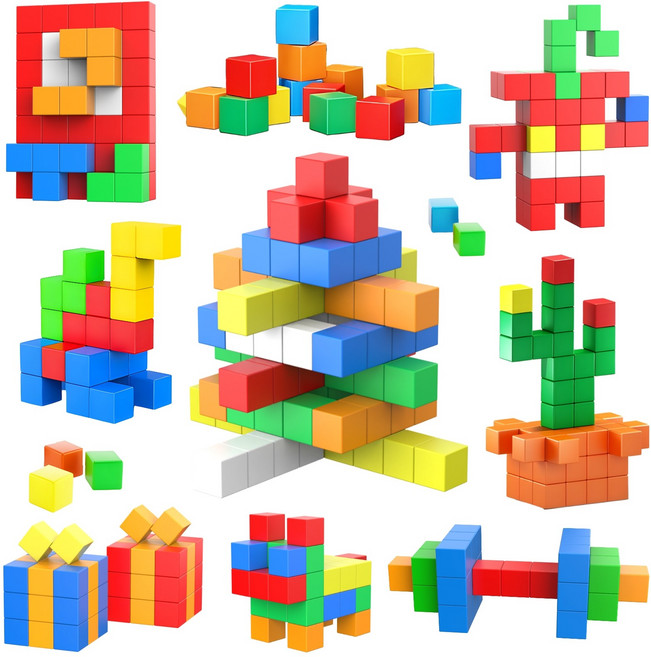 AOMIKS 자석블럭 30mm 66PCS 마그네틱 큐브 블록 창의력 발달 수학 교구, 66개 세트