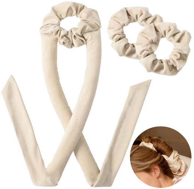 루베이 수면용 무열 헤어롤 세트 벨벳 소재 웨이브 여신펌 자연웨이브 볼륨컬 데일리/셀프 웨이브, 1개, 베이지