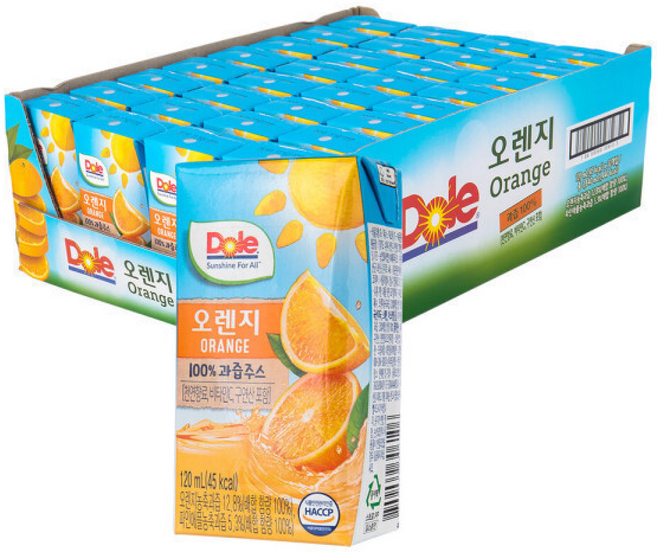 Dole 과즙100% 프리미엄 오렌지 주스 120ml x 32팩 (1박스), 2개