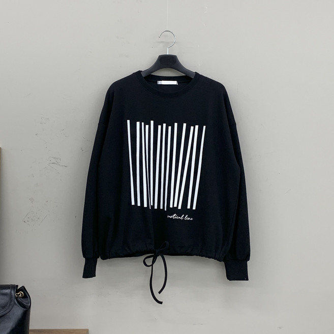 [행복여] 스티크 밑단 스트링 루즈핏 맨투맨 티셔츠