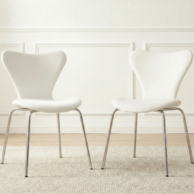 센소 패브릭 나비 체어 1인용 인테리어 디자인 업소용 세븐체어 미드센츄리 감성 카페 테이블의자, 화이트, 2개