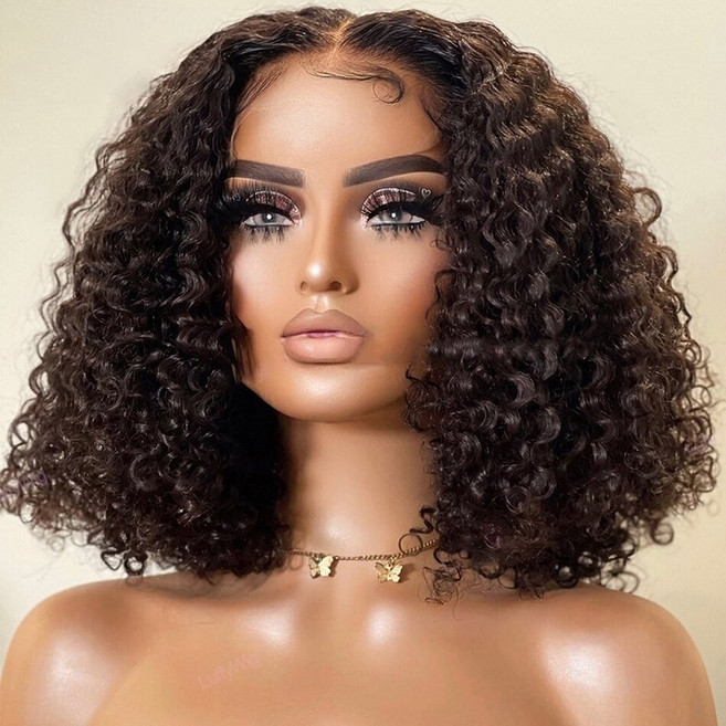 레이스 가발 brazilian deep wave frontal wig human hair wigs short wigs human hair jerry curl 밥 가발 wig, 5x5x1 클로저 가발, 8인치, 150, 1개