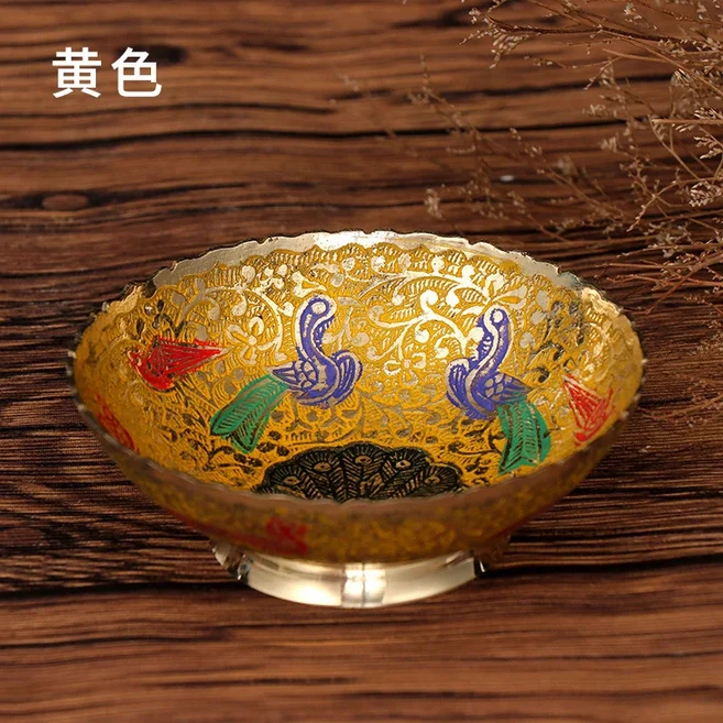 네팔 티베트 다채로운 그릇 사탕 접시 과일 크리 에이 티브 거실 장식 공작, 05 Yellow caliber 10cm