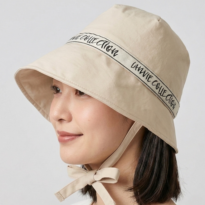 여성용 골프모자 턱끈 벙거지 레터링 버킷햇, 베이지, 1개