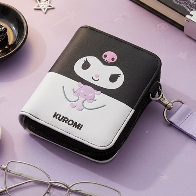 쿠로미 귀여운 지갑 동전 지갑 미니 파우치 스트랩 입체 자수 반지갑