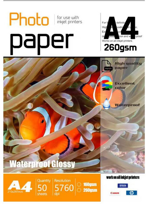 BNC INT 광택 a4 4x6 잉크젯 컬러 포토용지 캐논 엡손 호환 사진 용지 인화지, 50매입, 260g
