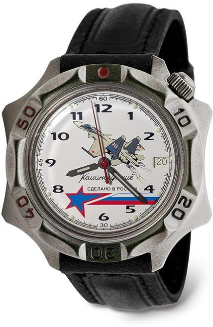 VOSTOK | VDV Komandirskie 밀리터리 커맨더 에어본 포스 기계식 40mm 손목 시계 모델 431021 WR 20m 블러-그린 다이얼 야광 도트 811021