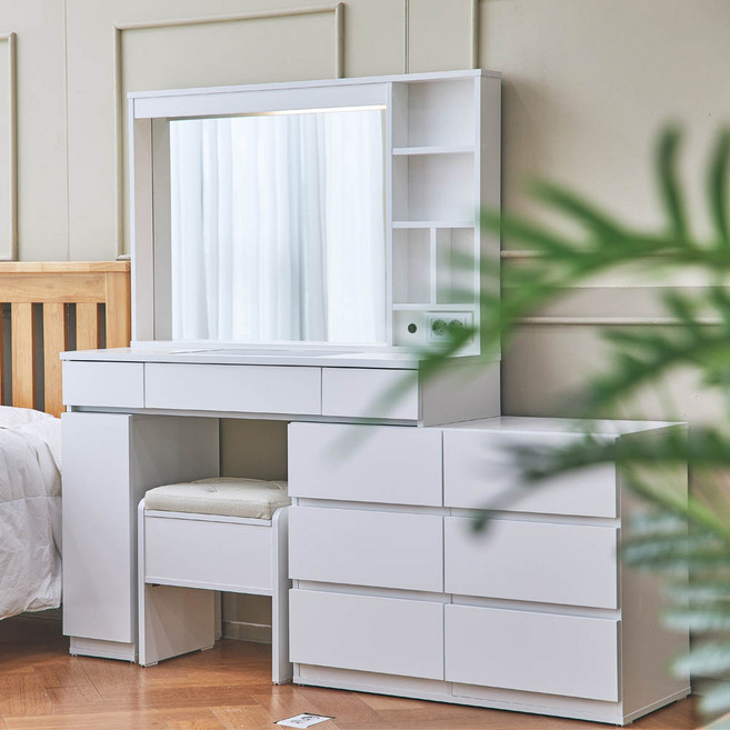 라라홈 라라 LED 수납 화장대, 화이트, 추가X