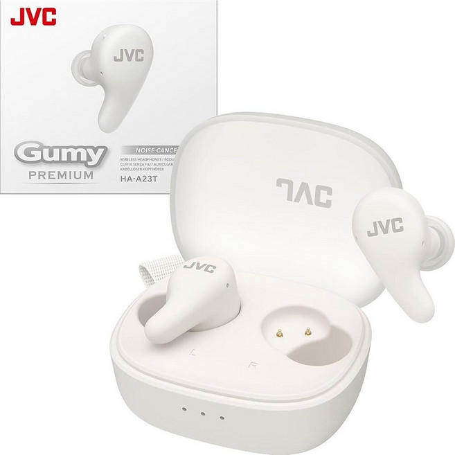 JVC Gumy 프리미엄 트루 와이어리스 이어버드 노이즈 캔슬링 블루투스 5.4 헤드폰 26H 배터리 ANC 주변 모드 게이밍 짧은 대기 시간 USB-C 케이스 그외 각종 57, White, 화이트