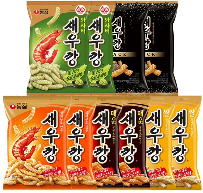 농심 새우깡 혼합 10개 (일반+매운+쌀+와사비+블랙 각 2개), 1세트, 804g